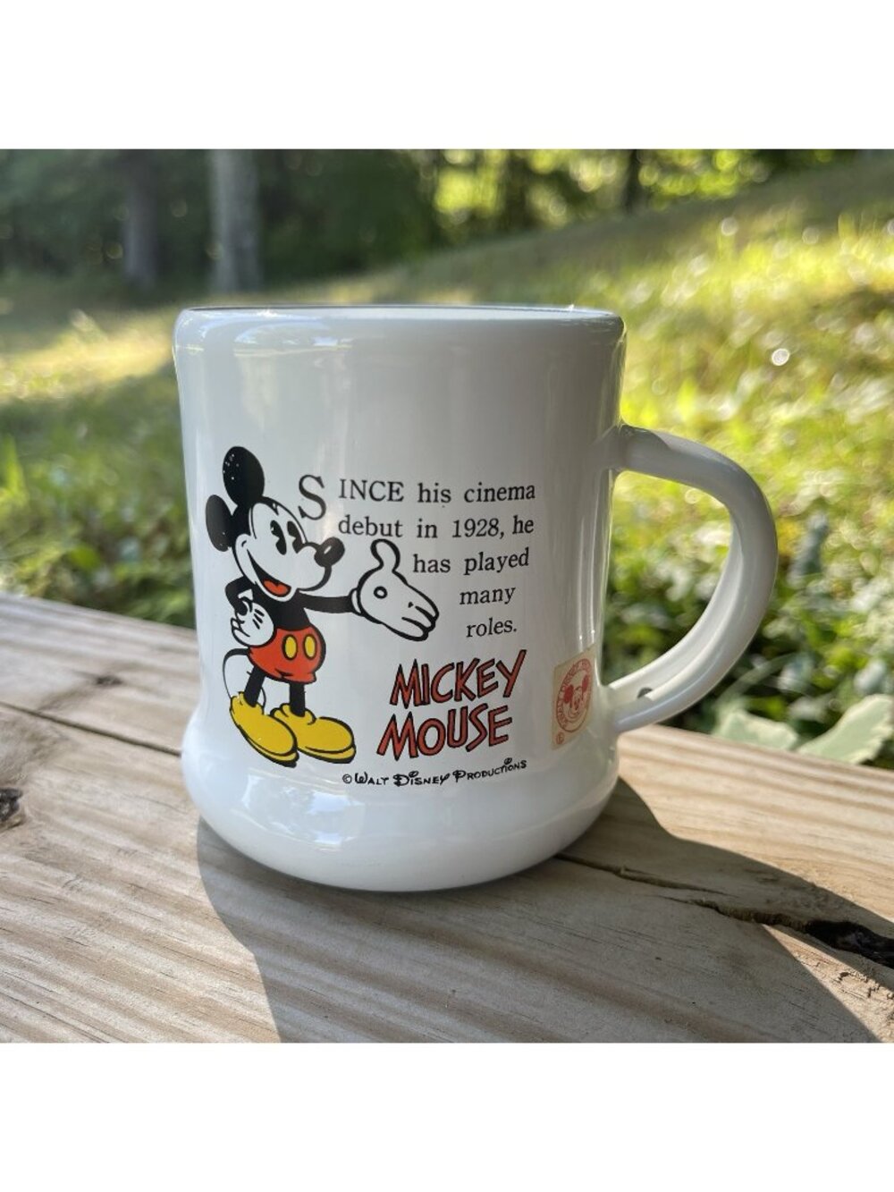 Vintage Retro Mickey Mouse Walt Disney Productions Enamel Mug Black White Japan